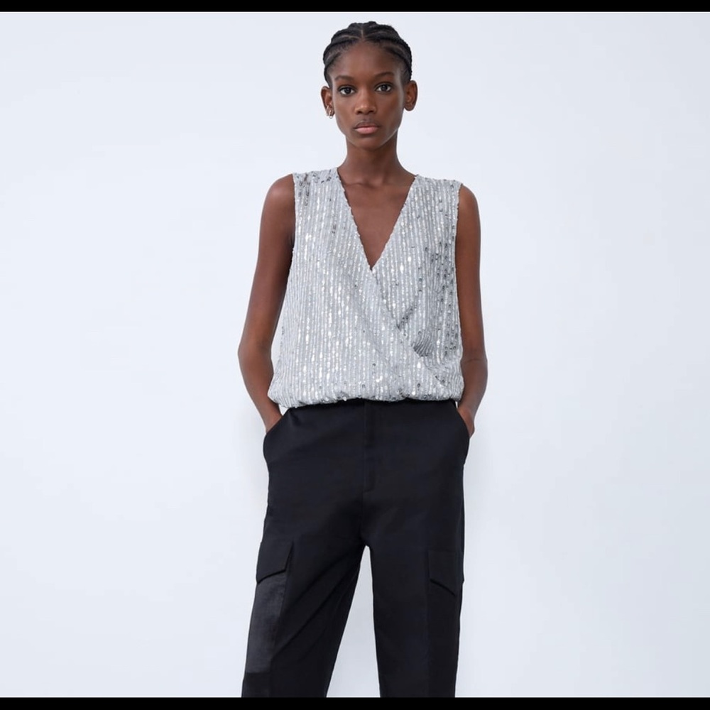 Zara sequin bodysuit large NWT